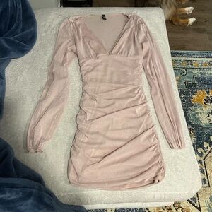 Windsor Cream Ruched Bodycon Dress with V-Neck